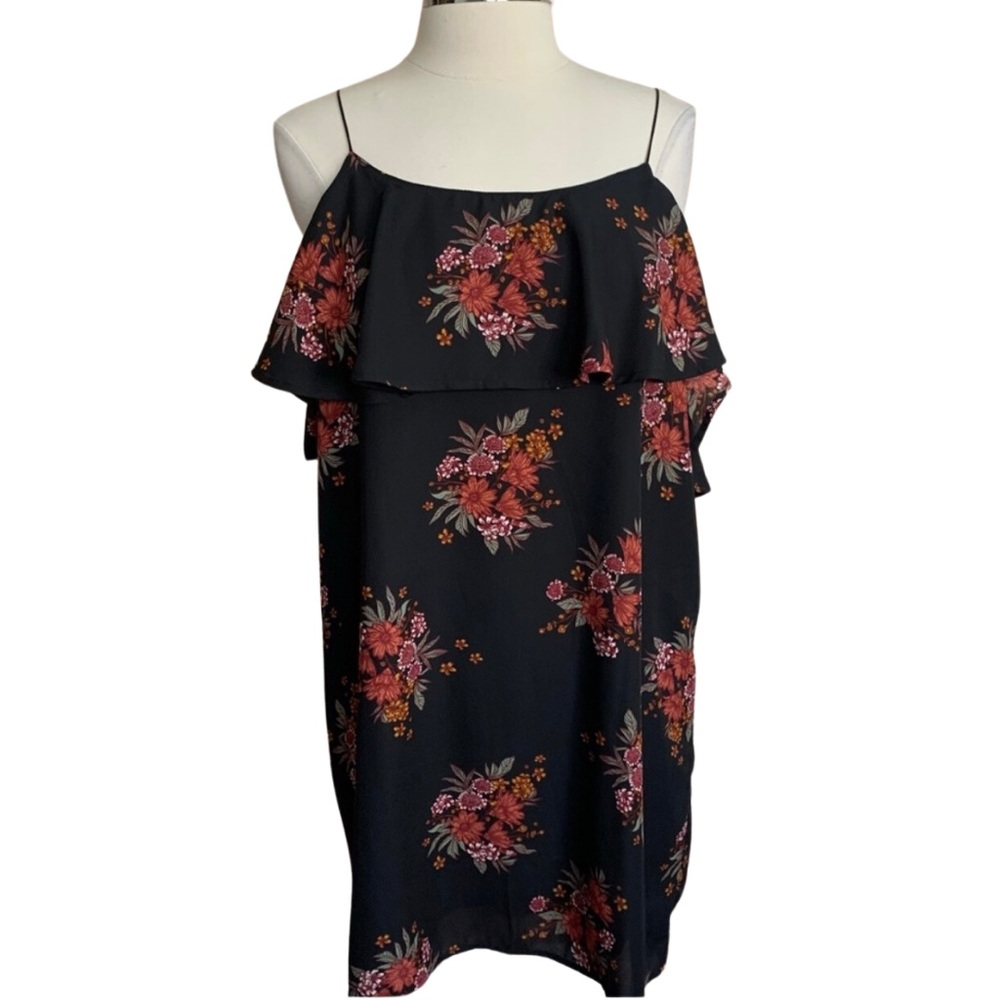 THE HANGER Black Floral Dress Size Large